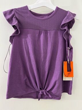Freeflys Girls' Purple Short Sleeve Tie-Front Ruffle Top